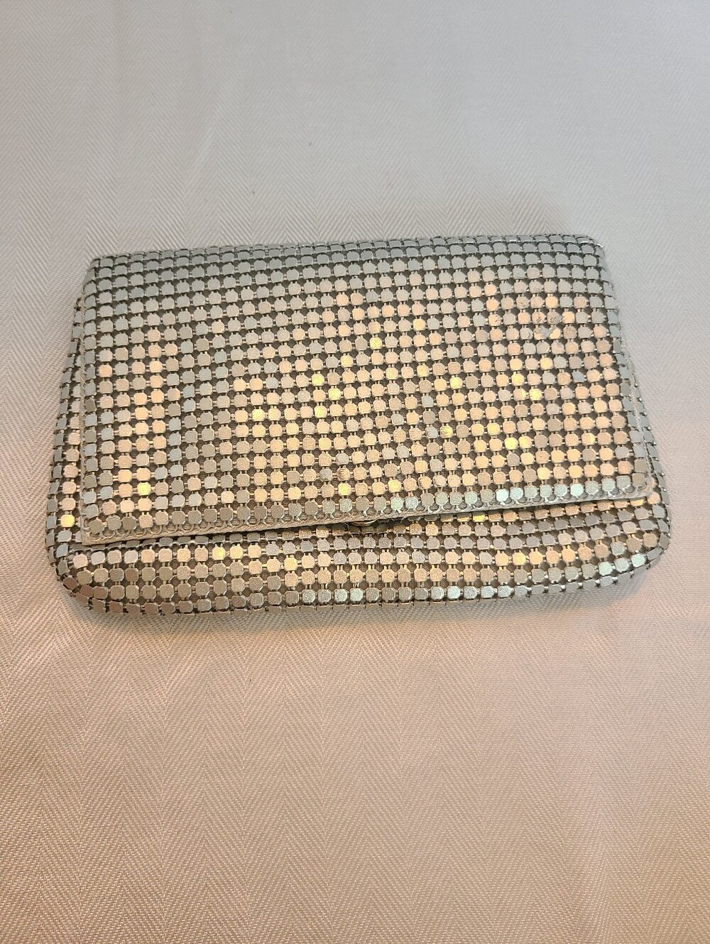 New York & Company Silver Mesh Fold-Over Clutch